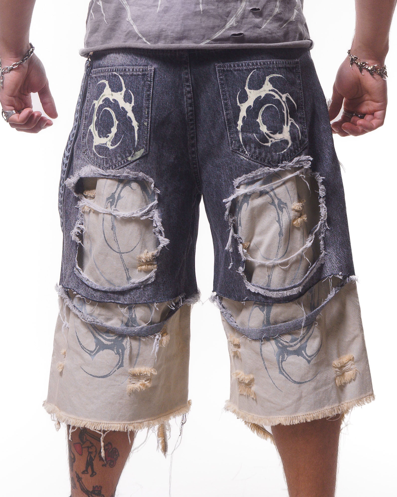 DOUBLE LAYER DENIM LONG SHORTS ( GREY )*PREORDER*