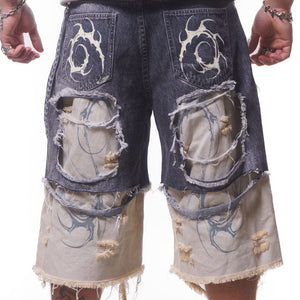 DOUBLE LAYER DENIM LONG SHORTS ( GREY )*PREORDER*