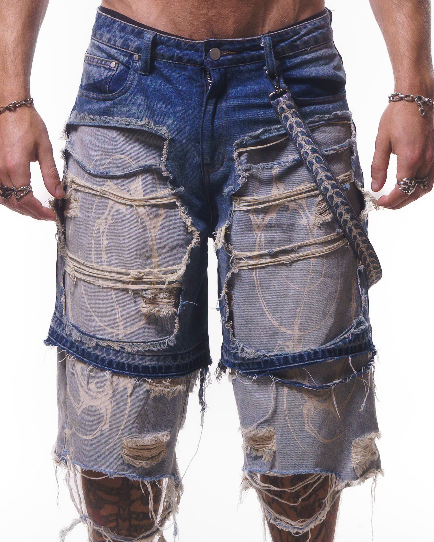 DOUBLE LAYER DENIM LONG SHORTS ( WASHED BLUE ) *PREORDER*