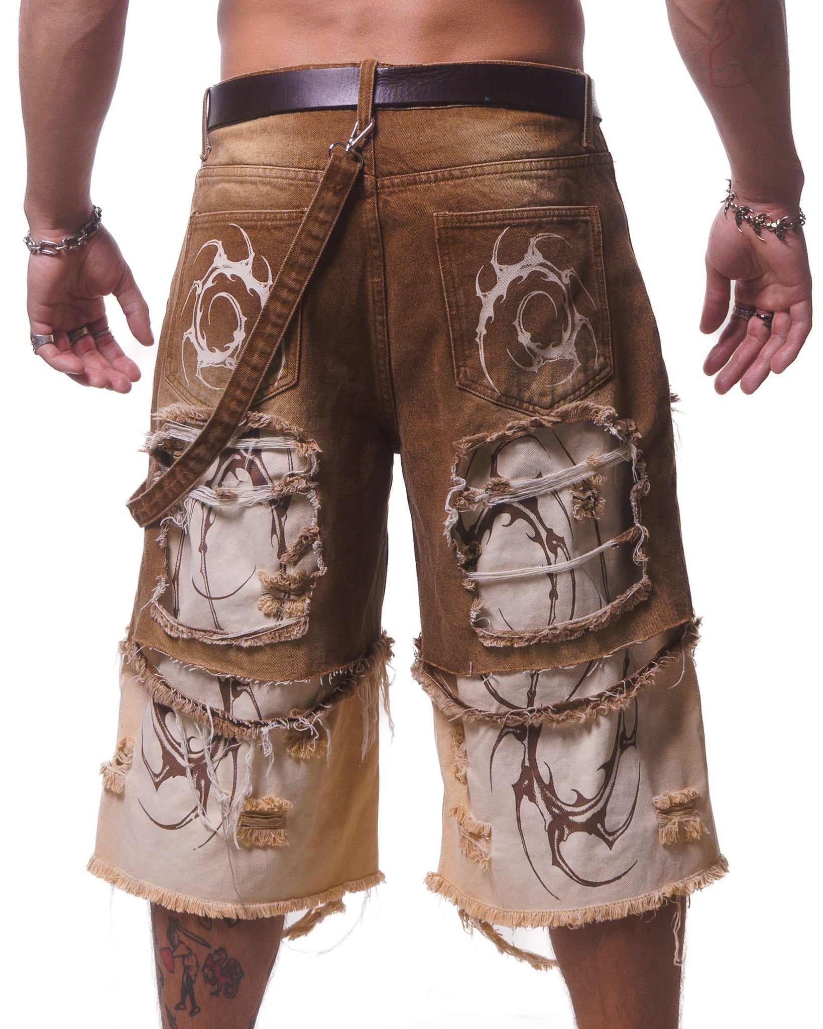 DOUBLE LAYER DENIM LONG SHORTS ( BROWN )*PREORDER*