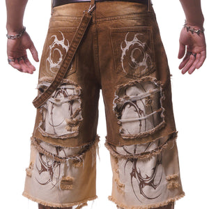 DOUBLE LAYER DENIM LONG SHORTS ( BROWN )*PREORDER*