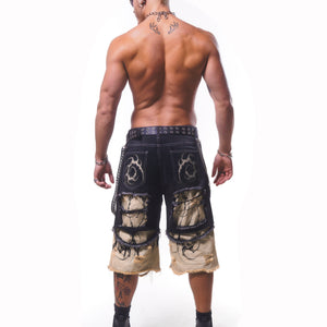 DOUBLE LAYER DENIM LONG SHORTS ( BLACK/CREAM )*PREORDER*