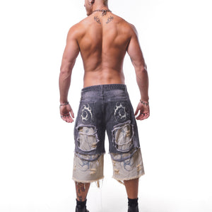 DOUBLE LAYER DENIM LONG SHORTS ( GREY )*PREORDER*