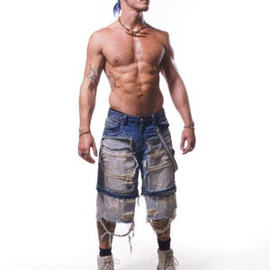 DOUBLE LAYER DENIM LONG SHORTS ( WASHED BLUE ) *PREORDER*