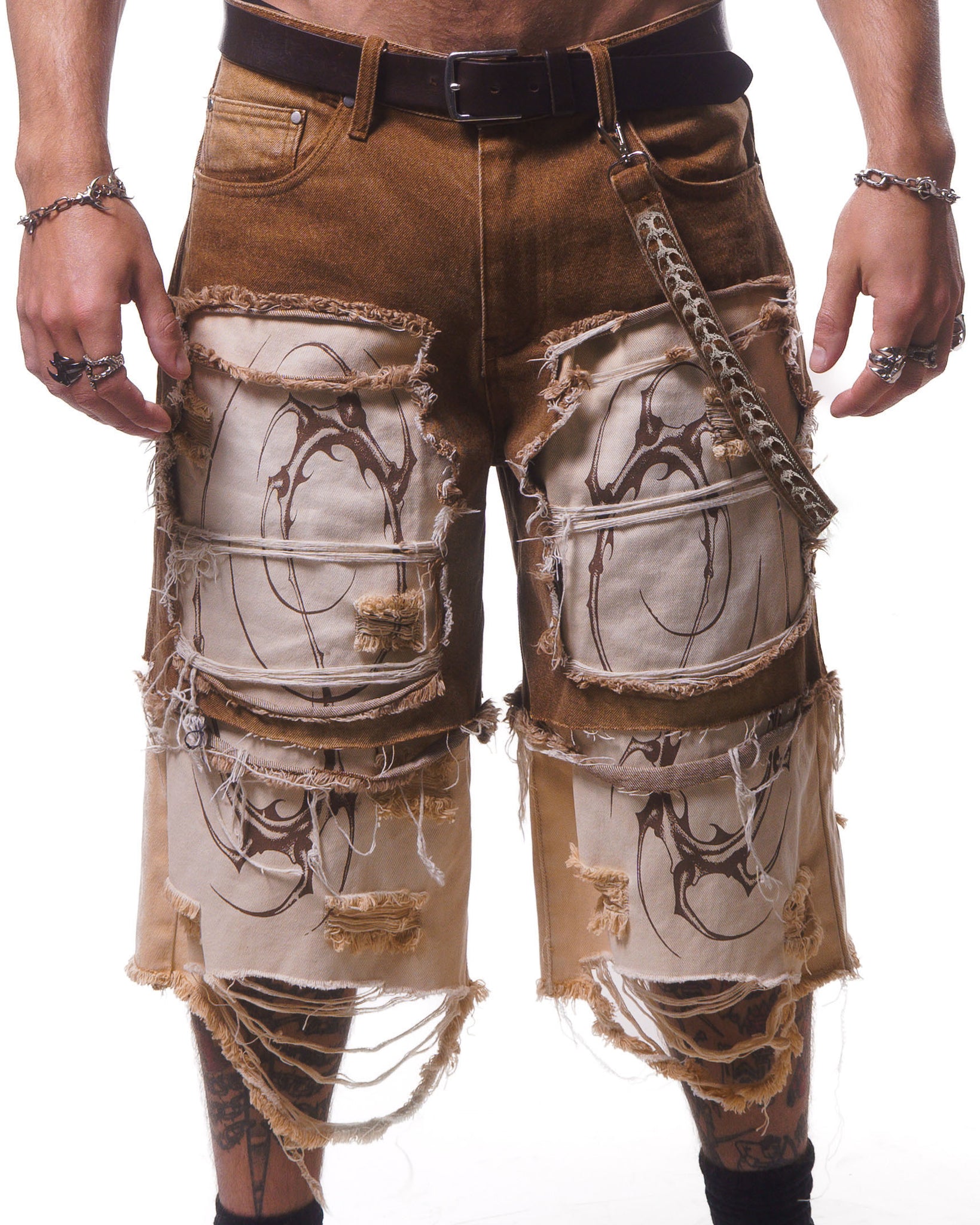 DOUBLE LAYER DENIM LONG SHORTS ( BROWN )*PREORDER*
