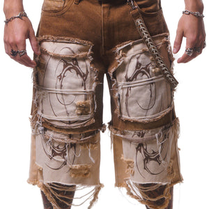 DOUBLE LAYER DENIM LONG SHORTS ( BROWN )*PREORDER*