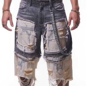 DOUBLE LAYER DENIM LONG SHORTS ( GREY )*PREORDER*