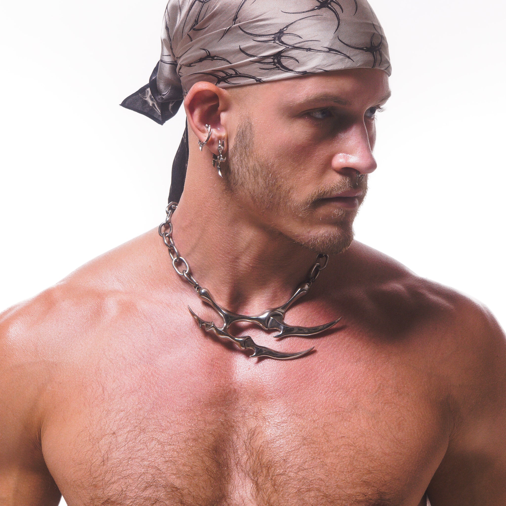 VOID SPIRAL SILK BANDANA ( BONE BLACK )