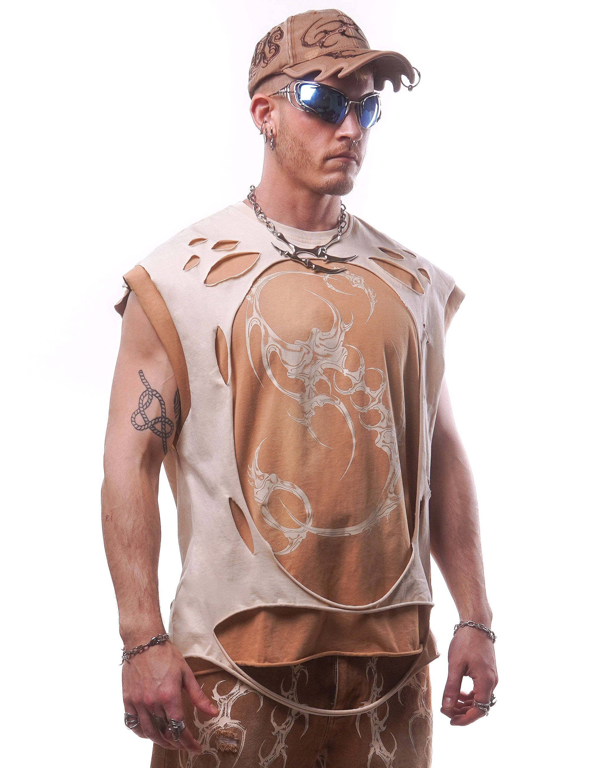 DOUBLE LAYER SLEEVELESS SHIRT ( WASHED RUST )