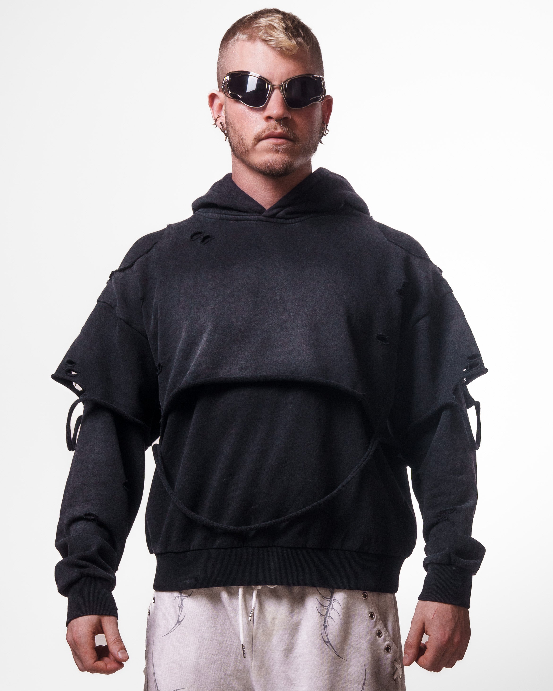 TORN HOODIE ( WASHED BLACK ) – Austin James Smith
