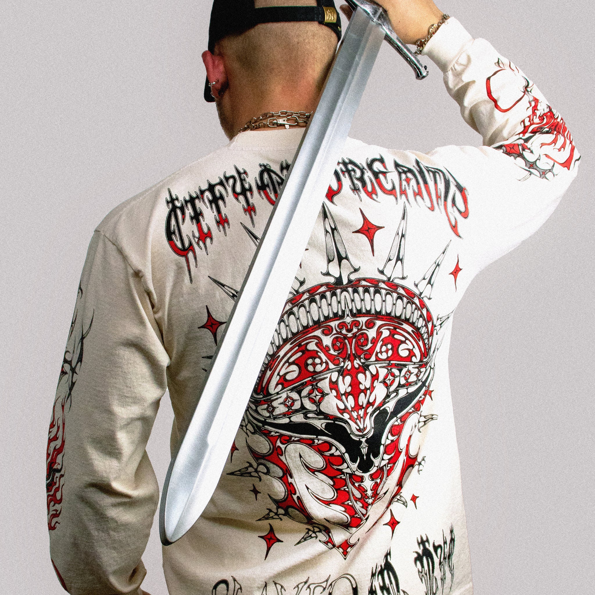 SLAYED IN NYC LONG SLEEVE ( CREAM/RED )