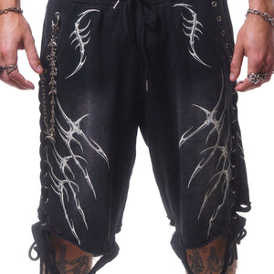 LACED WING SHORTS ( WASHED BLACK )