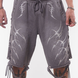 LACED WING SHORTS ( WASHED GREY )