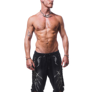LACED WING SHORTS ( WASHED BLACK )