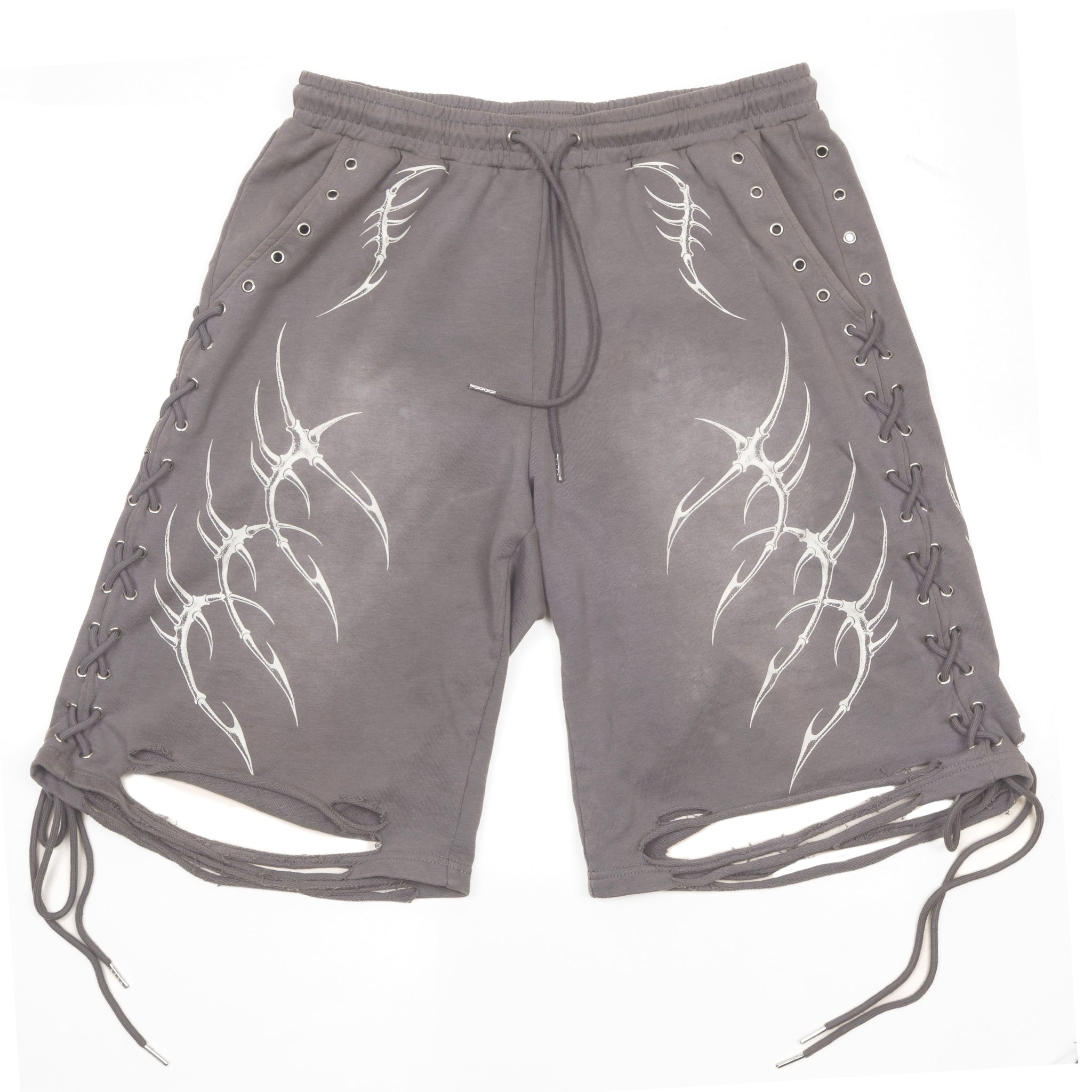 LACED WING SHORTS ( WASHED GREY )