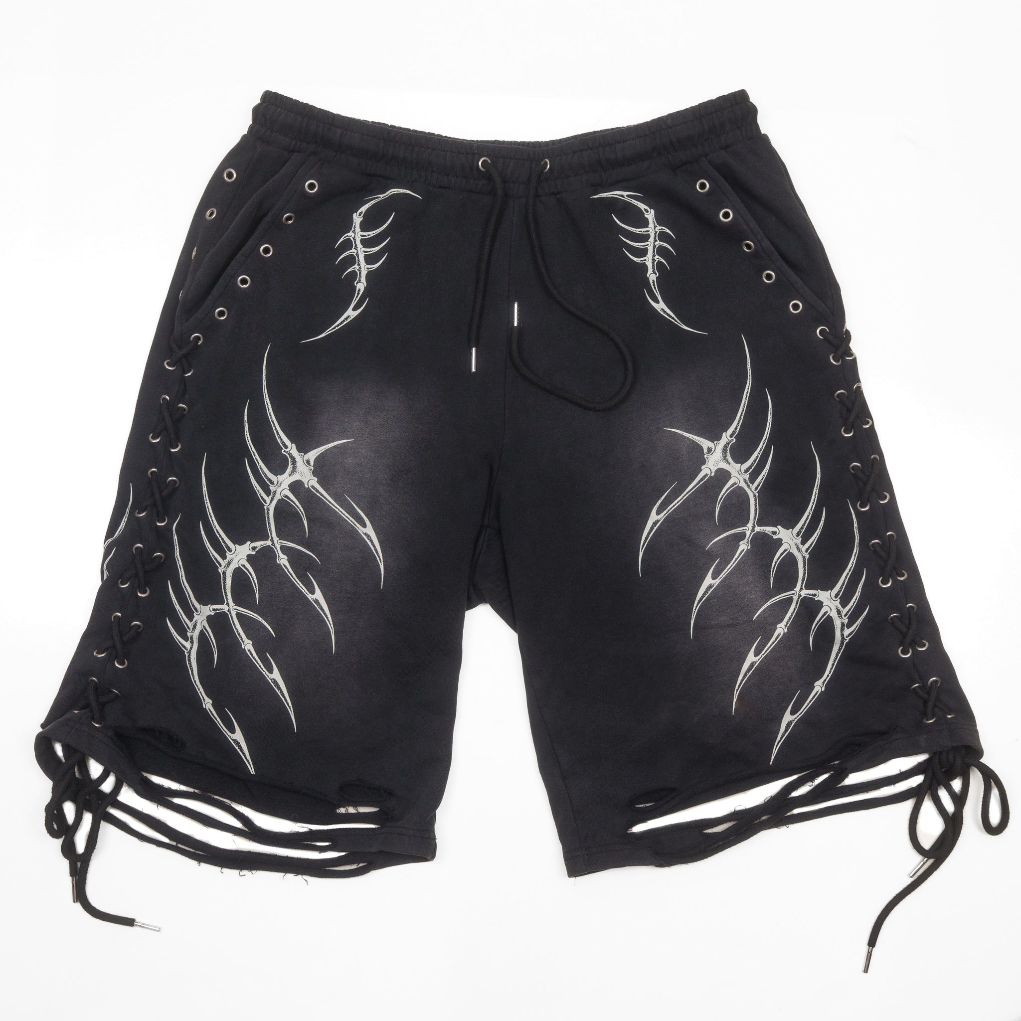 LACED WING SHORTS ( WASHED BLACK )