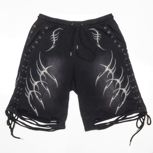 LACED WING SHORTS ( WASHED BLACK )