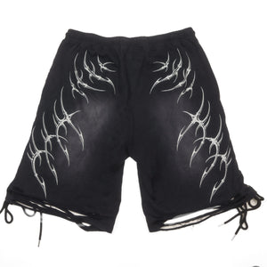 LACED WING SHORTS ( WASHED BLACK )