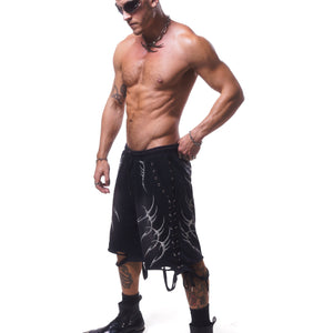 LACED WING SHORTS ( WASHED BLACK )